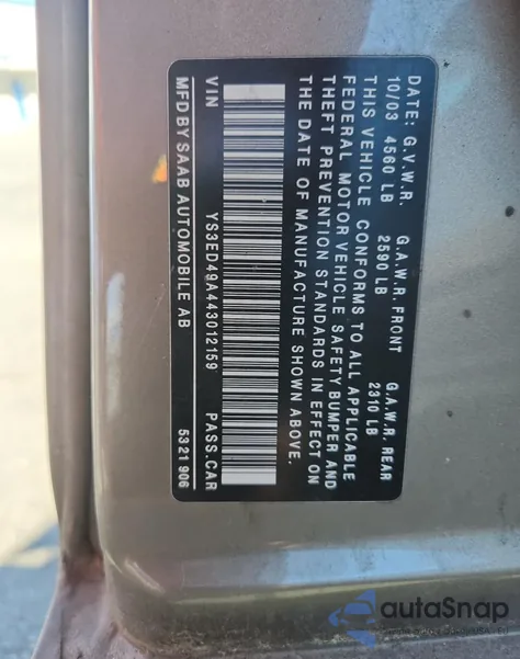 2004 Saab 9-5 Arc z USA, uszkodzony, nr VIN YS3ED49A443012159